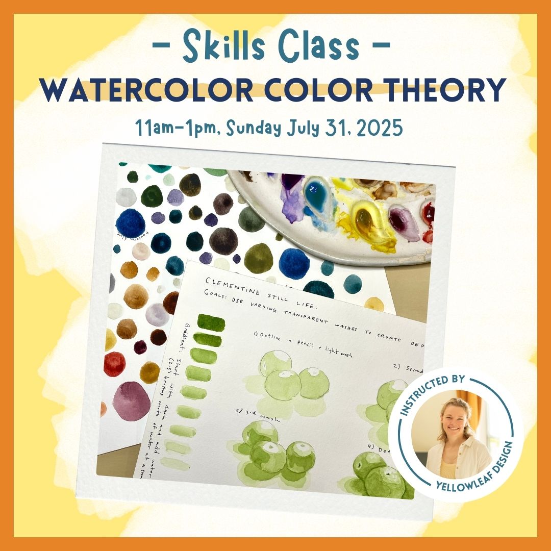 July 31 - Color Theory Watercolor Skills Class with Yellow Leaf Designs