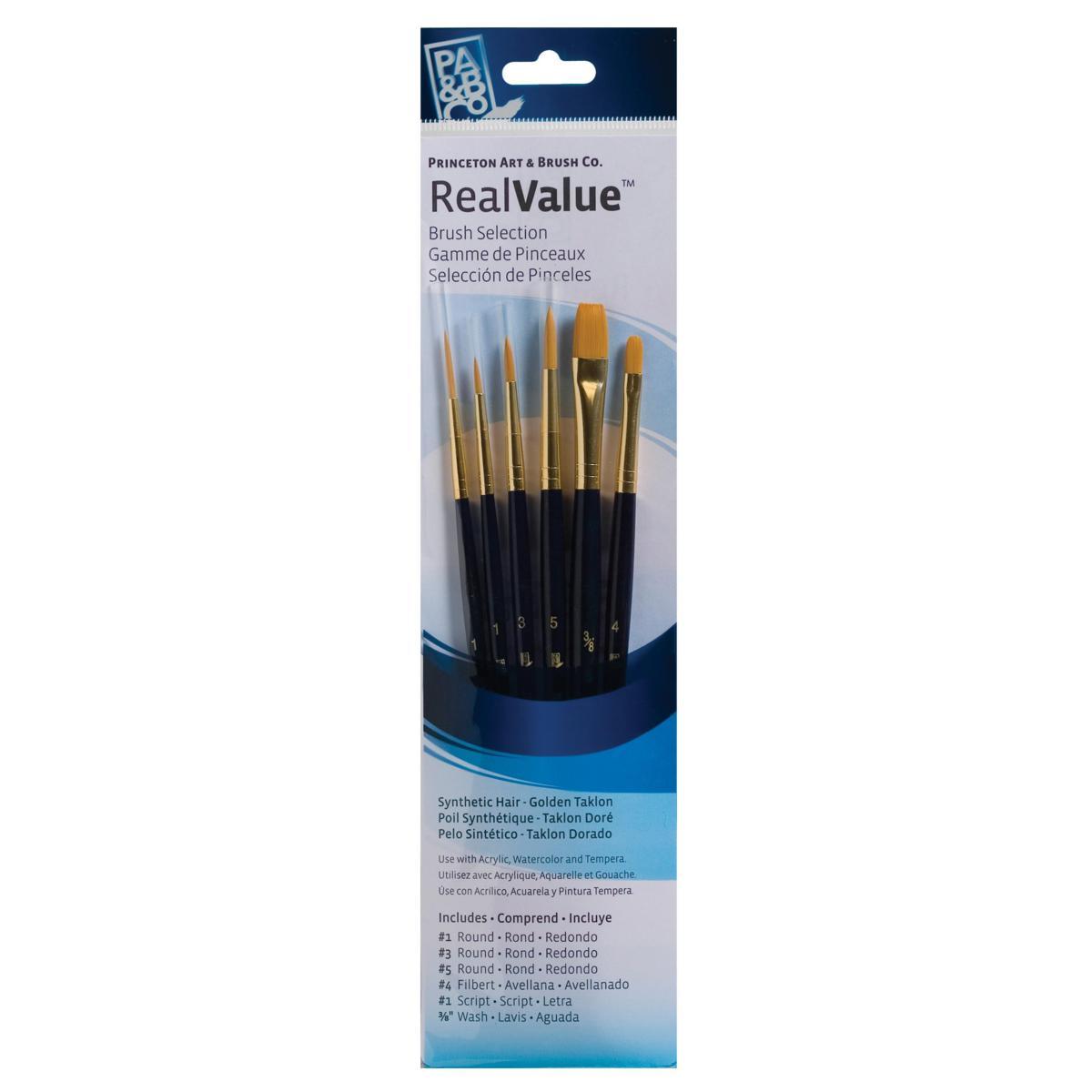 PRINCETON REAL VALUE BRUSH SET 9132 GOLDEN TAKLON 6 PACK